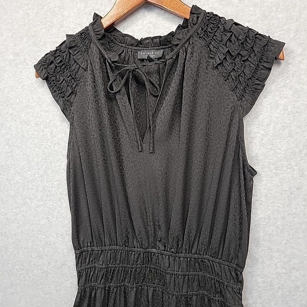 Current Air Ruffled Cap Sleeve Midi Dress Tie Neck Leopard Jacquard Size Small